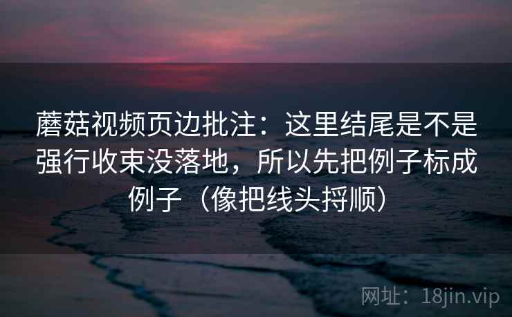 蘑菇视频页边批注：这里结尾是不是强行收束没落地，所以先把例子标成例子（像把线头捋顺）
